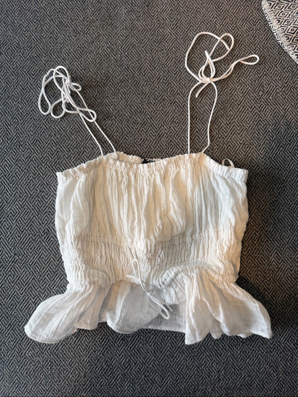 J. Crew White Smocked Peplum Tank with Tie Straps